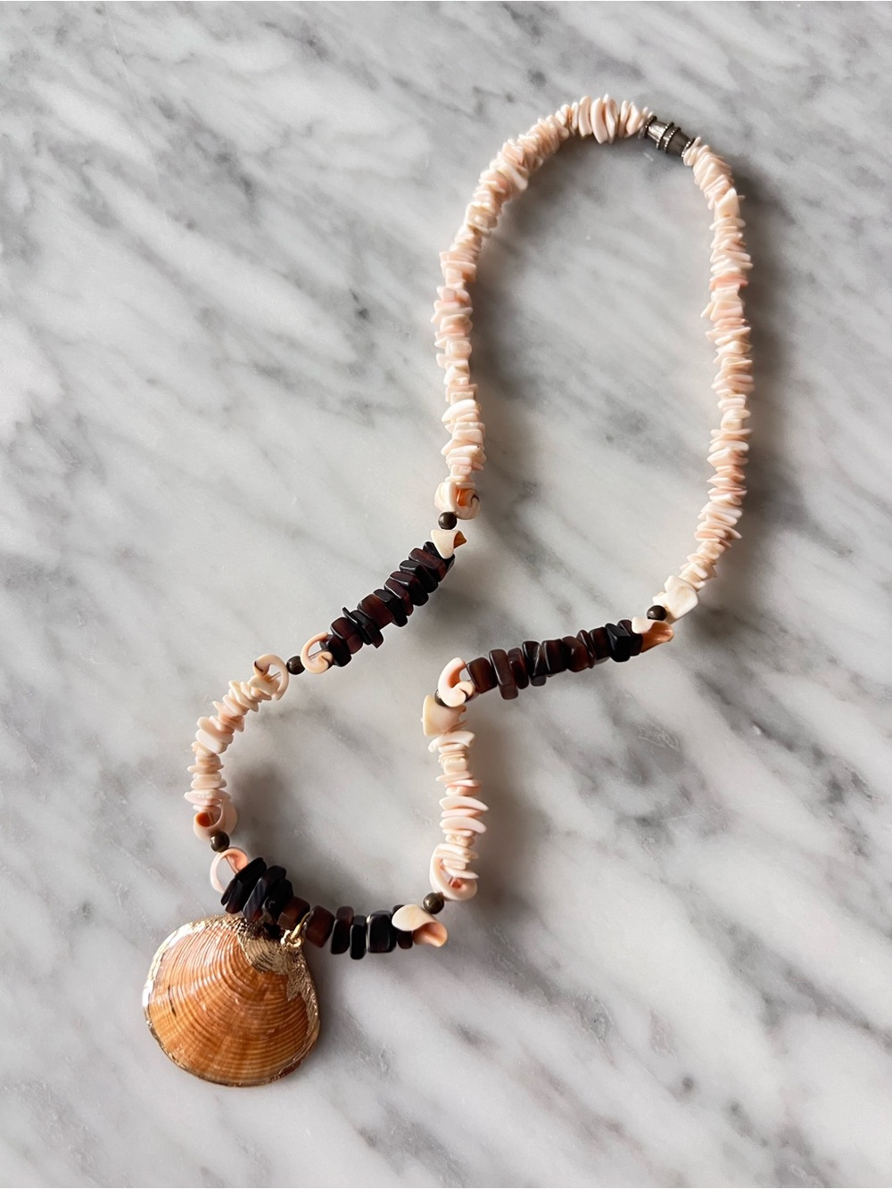 Natural Shell Pendant Necklace Upcycle 16”